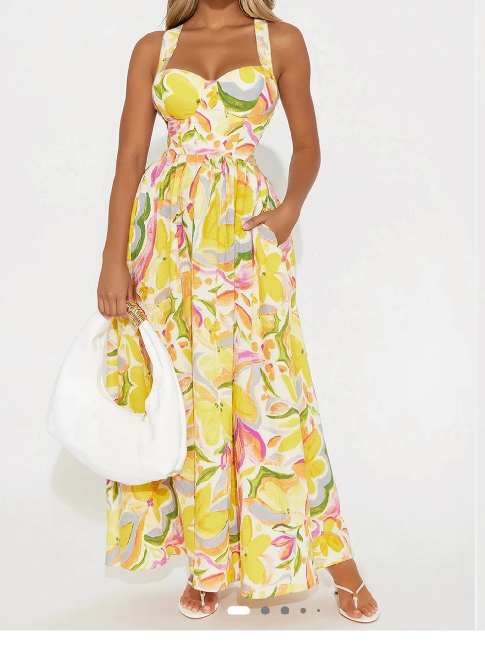 Fashion Nova Yellow Floral Sweetheart Maxi Dress